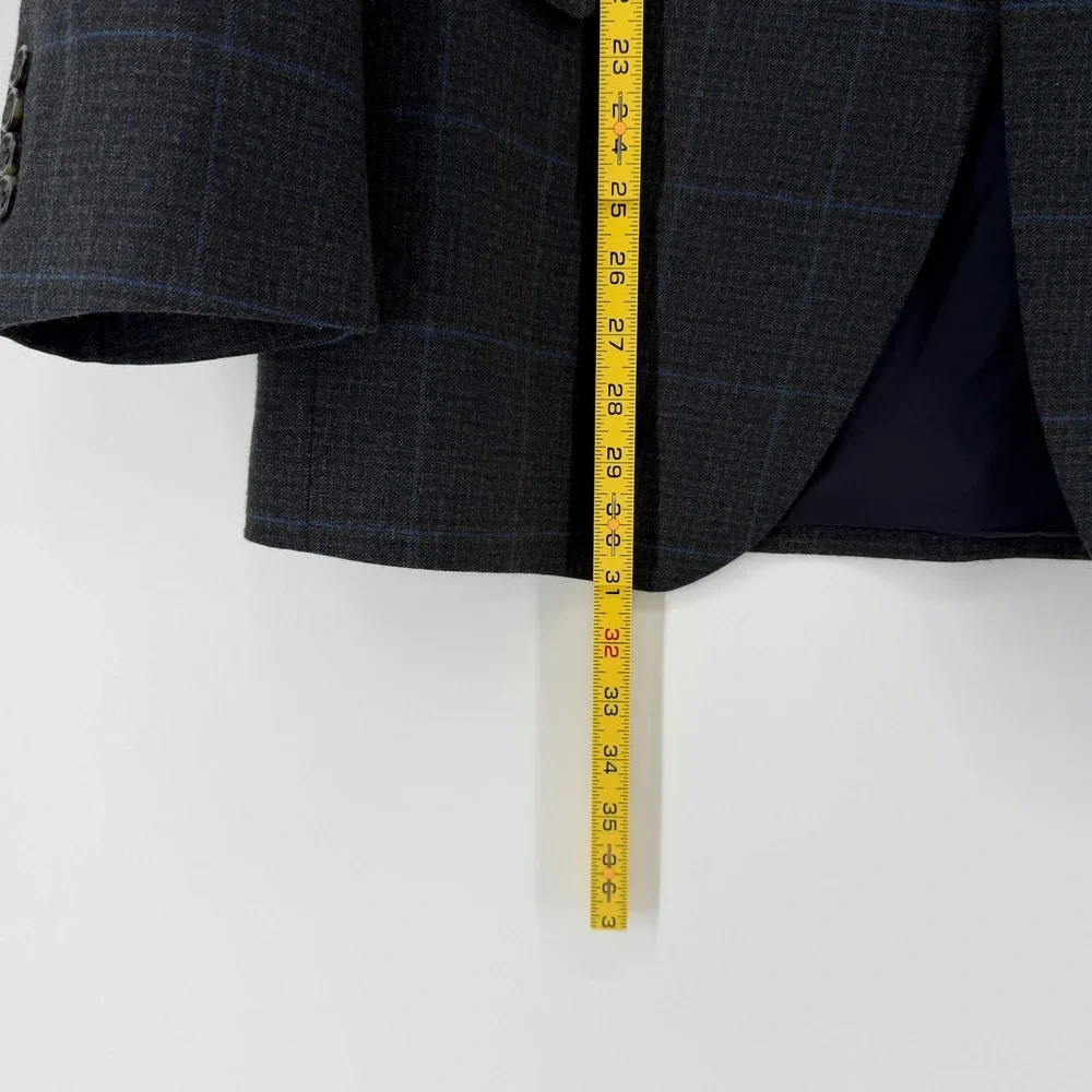 Jos. A. Bank Signature Charcoal Blue Windowpane Plaid 100% Wool Blazer 44 Long